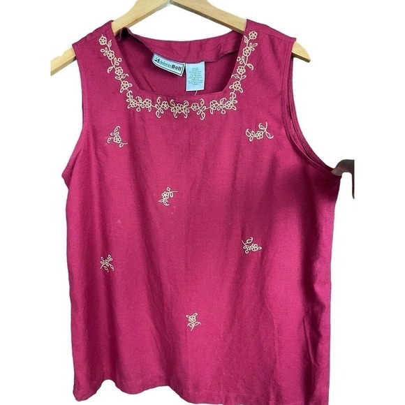 Vintage Delores Bell Top Sleeveless Size Medium Red and Gold Linen - Picture 6 of 9